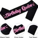 3 x Birthday Queen' Birthday Sash Black with Glitter Pink Letters-Birthday Sash for Women,21st 30th 40th 50th Birthday Party Supplies