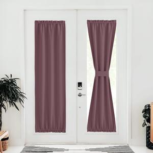NICETOWN Door Curtains for Doorway, Farmhouse Privacy Curtains for French Patio Glass Door, Thermal Insulated Rod Pocket Sidelight Tie Up Shade, 25" W x 80" L, 1 Panel, Dry Rose