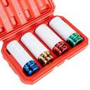 1/2" Drive Wheel Protector Impact Socket, Non-Marring Lug Nut Thin Wall Deep Socket Set, CR-MO, 6 Point, Color-Coded Protective Socket | Metric 17 19 21 22 mm (4 PCS)