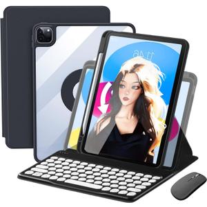 Vertical Keyboard Case for iPad Air 11inch 2025(M3)/2024(M2)/Air 5/4 with Mouse, Rotating Case aslo for iPad Pro 11 with Keyboard Mouse Combo, Magnetic-Black