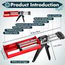 2 Pack Dual Caulking Gun 12" Dual Cartridge Epoxy Gun 400 mL /13.5 fl oz (1: 1 and 2:1) Stainless Steel Manual Caulking Gun for Bond Adhesive Cartridge Applicator