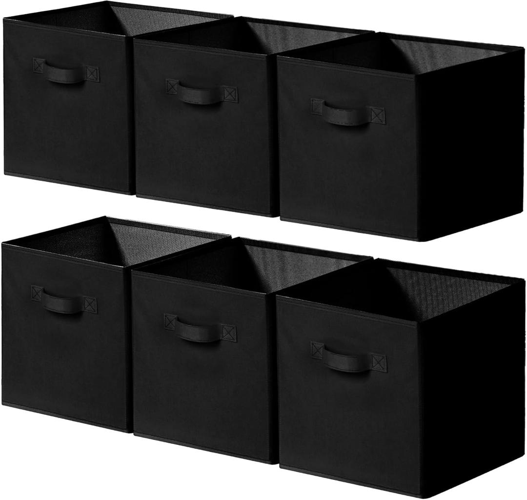 Cupic Cupid 11 Inch Storage Cube, Fabric Cube Storage Bin with Handles, Storage Cube Organizer for Clothes and Toys, Collapsible Cube Bins for Closet, Shelves, Nursery, 6-Pack, Black