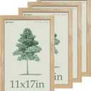 11x17 Picture Frame 4 Pack, Natural Solid Wood Poster Frame with HD Tempered Glass, Elegant Wood Grain, Wall Hanging
