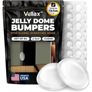 Pack of 3 Vellax Cabinet Door Bumpers 64 Pcs - Clear Self Adhesive Pads, Cabinet Stoppers, Rubber Bumpers for Drawers, Cupboards, Cutting Boards, Glass Tops, Picture Frames, Kitchen Furniture (Hemispherical)