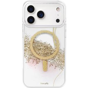 SCORPIFY for iPhone 17 Pro Case [Compatible with MagSafe] with Gleam Rose Halo, Cute Clear Magnetic Phone Cover Bumper for Women Girls, Glitter Sparkle Gold Foil Flakes & Pink Rose Texture