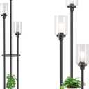 addlon Floor Lamps for Living Room with Seeded Glass Shades, 3-Lights Standing lamp with Shelves, Farmhouse Tall Floor Lamp Modern lamp for Bedroom, Office - Black