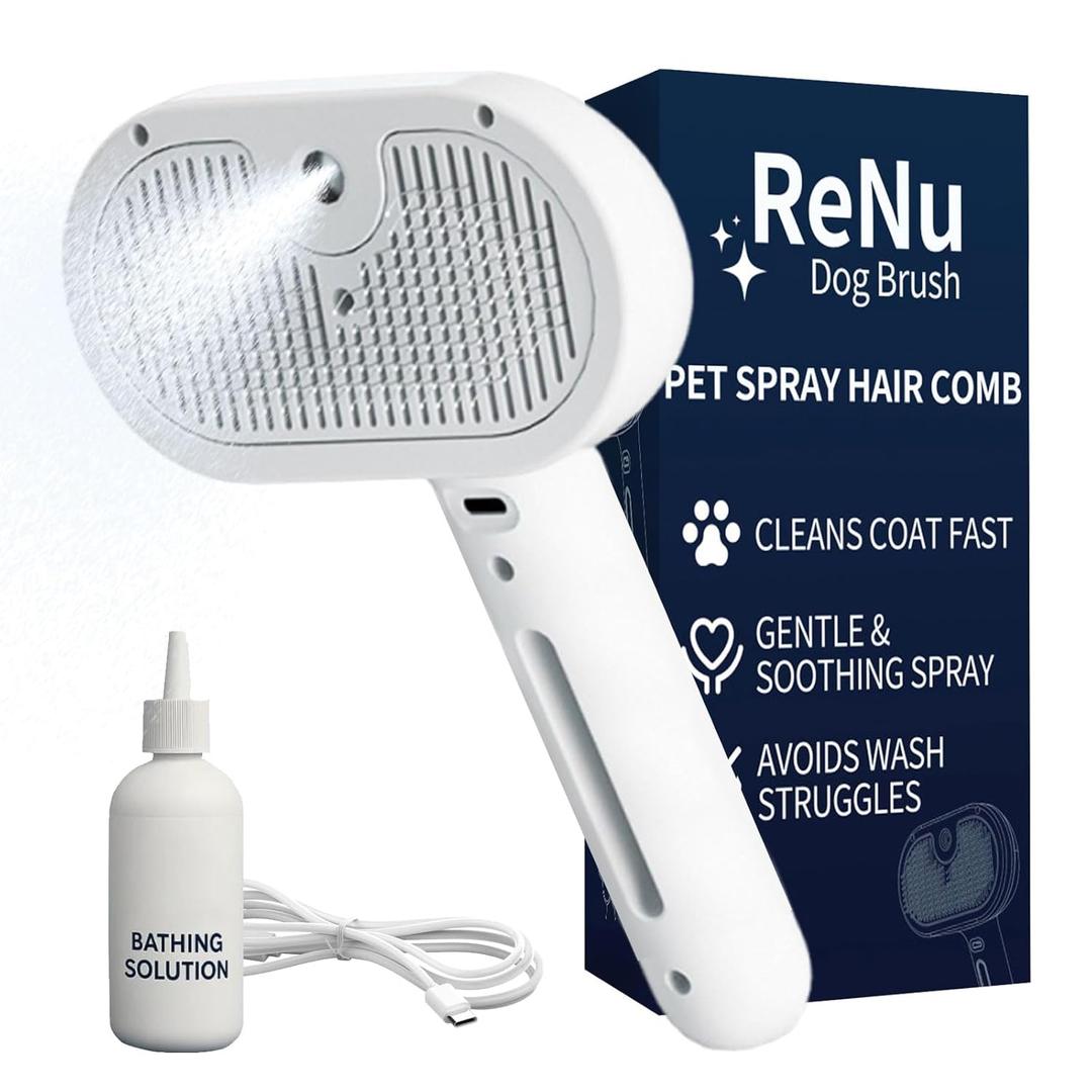 3 In 1 Self Cleaning Steamy Pet Brush, Pets Spray Hair Removal Comb  AntiStatic, Dog Grooming Tool with Steam & SelfCleaning, SkinFriendly Design + Bathing Solution