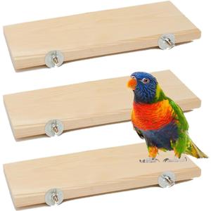 3 Pack Bird Perch Stand 12.4×5.3 Inch- Rectangular Wood Platform Wood Perch Stand Board Shelf for Parrot, Lovebird, Hamster, Guinea Pig, Chinchilla