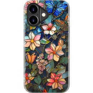 for iPhone 17 Case Cute - Wireless Charging Compatible - Dual-Layer Hard Shell + Silicone Cover - Aesthetic Protective Trendy Phone Case for Women - Butterfly in Flowers