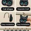Large Black Cat Head Shower Curtain Hooks Set of 12 - Cute Resin Bathroom Curtain Rings for Kids and Cat Lovers, Fits Standard Shower Curtain Rods
