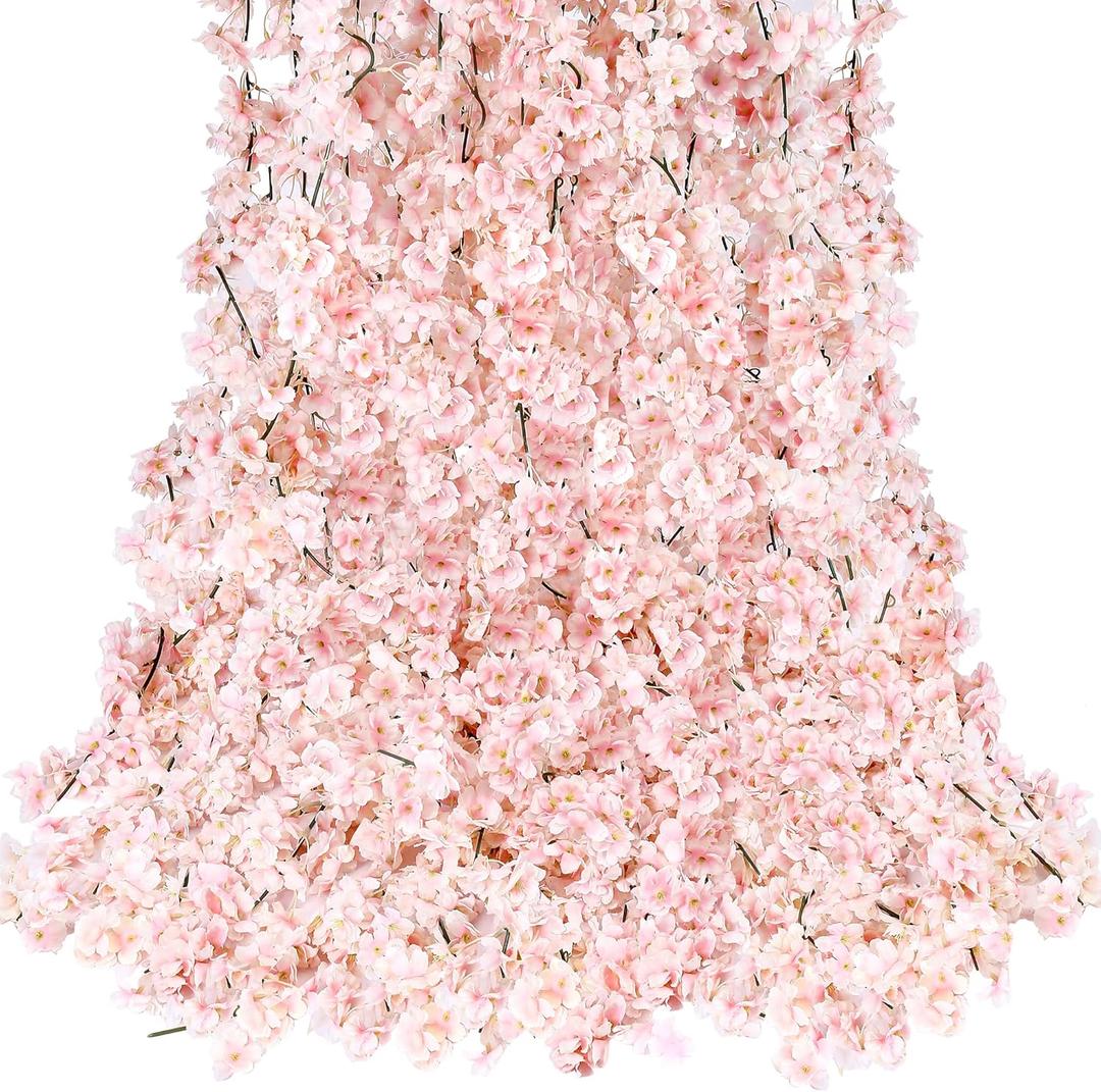 Sggvecsy Cherry Blossom Garland Artificial Cherry Flower Vines 6 Pack Hanging Silk Flowers Garland for Home Wedding Garden Party Arch Office Decor (Pink)