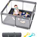 [Upgraded] dearlomum Baby Playpen, 50"x50" Sturdy Baby Playard with Thickened Steel Pipes, Indoor & Outdoor Anti-Slip Safety Fence with Soft Mesh for Toddlers (Gray) (Grey)