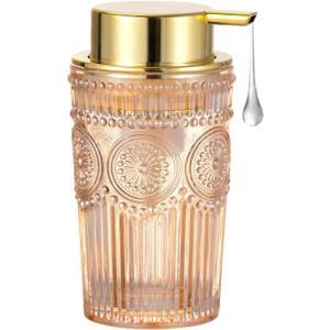 Foaming Hand Soap Dispenser, Glass Foam Toothbrush Holder, Refillable Liquid Lotion Dispenser (L-Gold-Lotion)