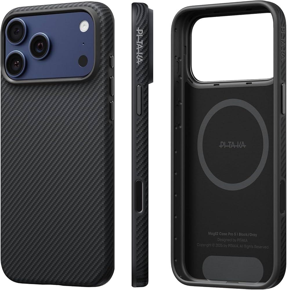PITAKA UltraGuard Aramid Fiber Woven Case for iPhone 17 Pro Max | Compatible with MagSafe, Thin & Lightweight with a Caseless Feel- (Black/Grey)