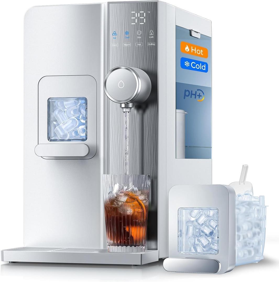 3-in-1 Countertop Water Bar with Ice Maker, Hot & Cold Water Dispenser, 7-Stage Filter, 7 Temp Settings, 5 Volume Options, No Installation, Portable Water Station for Kitchen, Office, RV
