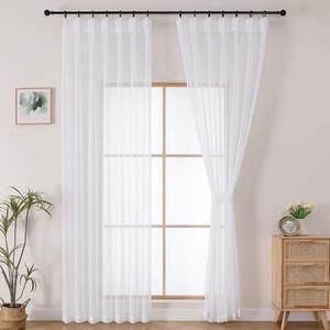 OWENIE White Pinch Pleated Sheer Curtains 84 Inches Long 2 Panels Set for Bedroom Living Room, Soft Airy Light Filtering Sheer Privacy Curtains Drapes, White, 2Pcs, Each 40x84 Inch