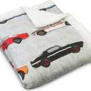 Lush Decor Cars Throw | Fuzzy Reversible Sherpa Blanket with Racing Print Design for Kids-60 x 50, Blue & Orange