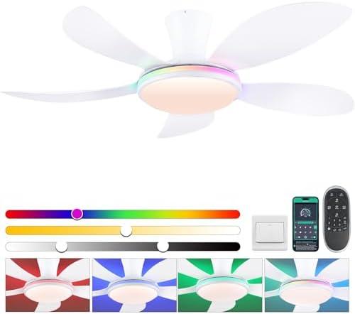 PHORUS RGB Ceiling Fans with Lights and Remote/APP,48" White Low Profile Ceiling Fans with Quiet Reversible DC Motor, Modern Flush Mount Fans Light with 3 Colors 6 Speeds PHORUS RGB Ceiling Fans with Lights and Remote/APP,48" White Low Profile Ceiling Fans with Quiet Reversible DC Motor, Modern Flush Mount Fans Light with 3 Colors 6 Speeds