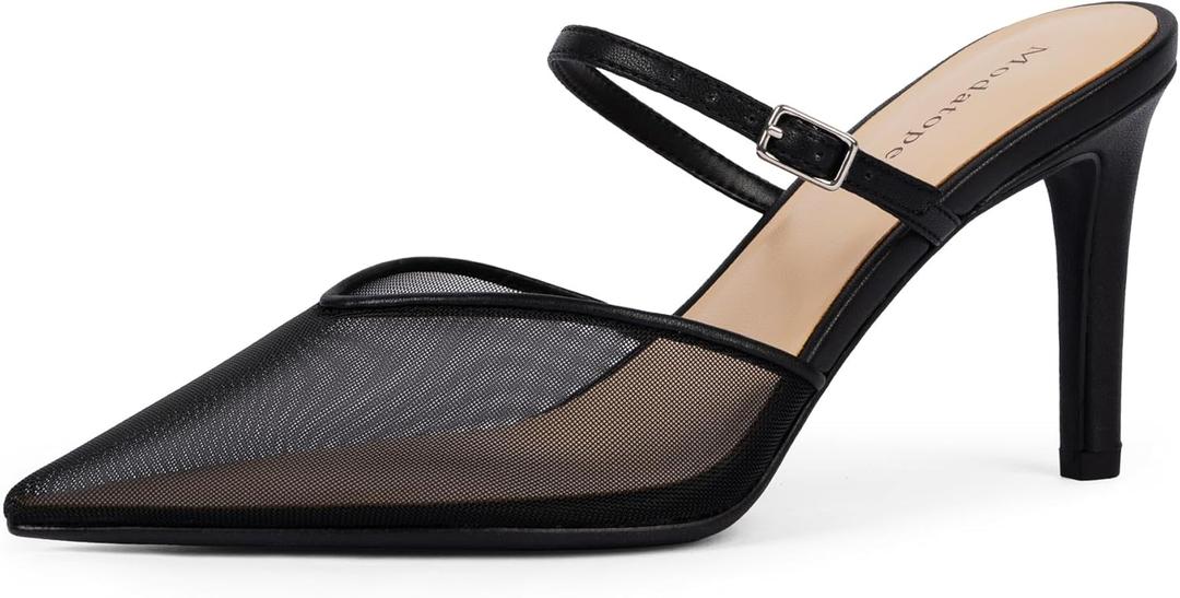 Modatope Pointed Toe Ankle Strap Heels for Women Stiletto Closed Toe Pumps Women Dress Party Mules Sandals, Size 9