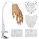 Practice Hand for Acrylic Nails- Silicone Nail Hand Practice Upgrade Nail Tips Never Fall Off, Fake Nail Manican Hand for Nail Practice, Flexible Practice Maniquin Hand with 200PCS Nail Tips