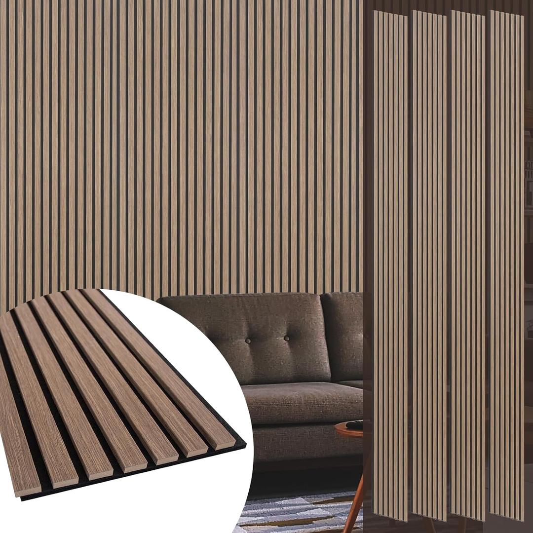 Yuzzy Wood Panels for Wall - 9 Feet Dark Walnut Wood Slat Acoustic Panels 4 PCS - Modern Sound Absorbing Wall Panels for Interior Wall Decor for Home, Office, Studio (4pcs - 108 * 11 in)