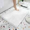 NIOKIT Chenille Bathroom Rugs Soft Shaggy and Absorbent Luxury Bath Mat Non Slip Carpet Mats for Tubs Toilet Showers Machine Washable Small Bathmat Entrance Doormat Solid 20" X 32" White