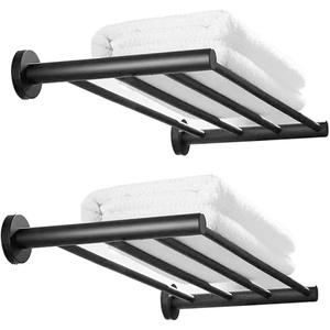 20 Inch Bathroom Towel Rack, Hotel Style Towel Racks for Bathroom Wall Mounted, Modern Towel Bar Rack, 2-Tier Towel Shelves, Black