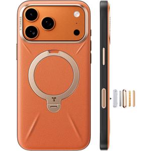 TORRAS Organic Leather for iPhone 17 Pro Case with Stand, Fit for Magsafe, 360 Spin Kickstand with Camera Control, Premium Leather Durable Stylish Q3 VegSkin for iPhone 17 Pro Phone Case, Burnt Orange