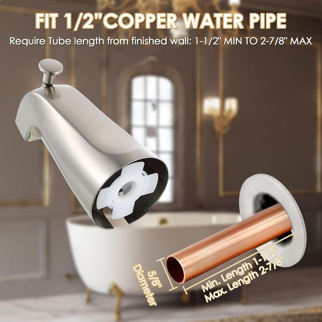 Enhon Slip on Tub Spout with Diverter, Compatible with American Standard 8888026.002 Tub Spout, Bathroom Bathtub Faucet, Fits 1/2 Copper Water Tube(5/8 Dia), 5/32 Hex Wrench(Brushed Nickel,1)
