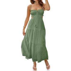 Fisoew Women's Spaghetti Strap Maxi Dress Summer Sleeveless Side Cut Out Dress Casual Boho Backless Flowy Long Dresses, 
