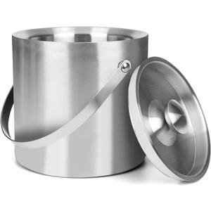 DREAMYO 3L Double Wall Insulated Stainless Steel Ice Bucket with Scoop for Cocktail Bar,Metal Ice Bucket for Freezer with Lid for Parties.ice Container,bar cart Accessories(Silver)