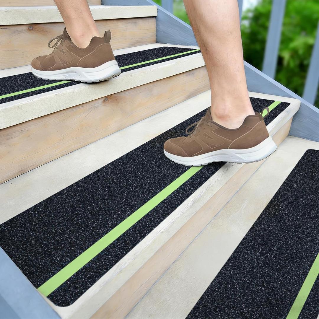 LifeGrip Anti Slip Traction Treads with Glow in Dark Stripe (5-Pack), 6" X 32", Best Grip Tape Grit Non Slip, Outdoor Non Skid Tape, High Traction Friction Abrasive Adhesive for Stairs Step