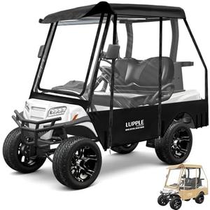 LUPPLE Golf Cart Enclosure for EZGO TXT/RXV, Club Car DS/Precedent, Evolution, Yamaha Drive, 2 4 Passenger Short Roof, 600D Waterproof Rain Cover with Clear PVC and 4 Roll-Up Zipper Doors