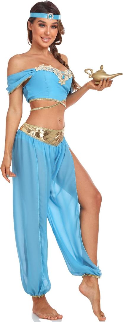 Arabian Princess Fairy Costume Set, Women Halloween Cosplay Dress up Outfit, Size:M