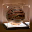 Basketball Display Case with LED Light, Thickened UV Protection Clear Acrylic Lid Basketball Holder, Wooden Basketball Base Stand for Autographed Ball and Memorial Gift