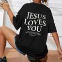 Oversized Tshirt Christian Shirts Short Sleeve Faith Letter Print Tee Shirt Casual Loose Tops (Medium)