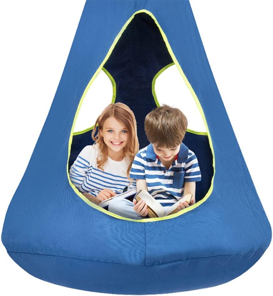 Kids Nest Swing Chair, Hanging Hammock Chair Nest Hammock Swing Chair for Outdoor and Indoor(32" D x 52" H),Detachable Play Tent Swing for Child Sensory Swing for Kids Age from 3-12 Years (Blue)
