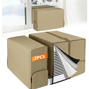 2 PCS Air Conditioner Covers for Outside and Inside Compatible with Midea AC 8000/10000/120000 BTU, 3 Layers Insulation Window AC Covers 20"W x 14"H x 12"D and 20"W x 14"H x 6"D, Khaki