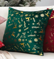 Ohok Set of 2 Christmas Velvet Pillow Covers Hot Foil Stamping Pattern Throw Pillow Covers for Farmhouse Home Decor Sofa Couch Bed Bedroom Living Room (Gold Elk Beige, 16x16-Inch)