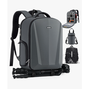 SDYSM Camera Backpack, Hardshell DSLR/SLR Camera Bag with Lens Pouch & 15.6" Laptop Compartment Waterproof Camera Case with Rain Cover Photography Backpack Compatible for Canon/Nikon/Sony/ Drone, Gray