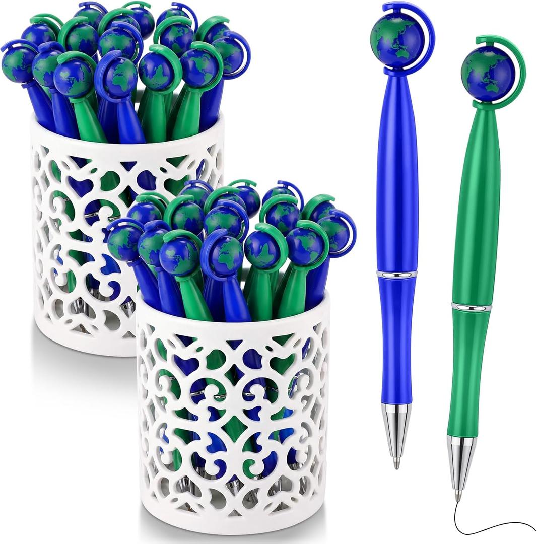 Supervitae 50 Pcs Globe Earth Pens Novelty Eco World Map Green Blue Ballpoint Pen 1 mm Black Gel Ink for Travel Souvenir, Party Favor, Earth Day Gift, Student Reward, Teacher Desk Decor, Office Supply