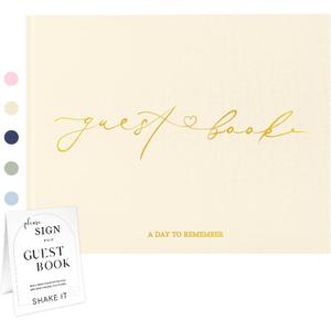 Wedding Guest Book for Your Wedding Reception - Elegant Hardcover Polaroid Guestbook with Table Sign - Blank Sign in Book for Birthdays, Baby Showers, Special Events, 9"x7.5", Beige