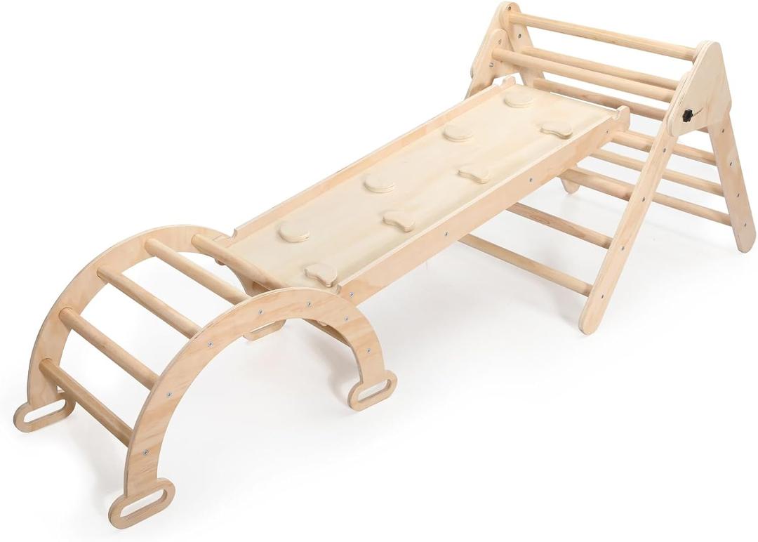 5 in 1 Wooden Climbing Toys for Toddlers - Foldable Climbing Triangle,Arch Climber, Climp Ramp - Montessori Toys for Babies Kids Climbing Toys Indoor & Outdoor - Girls & Boys Gift (Natural)