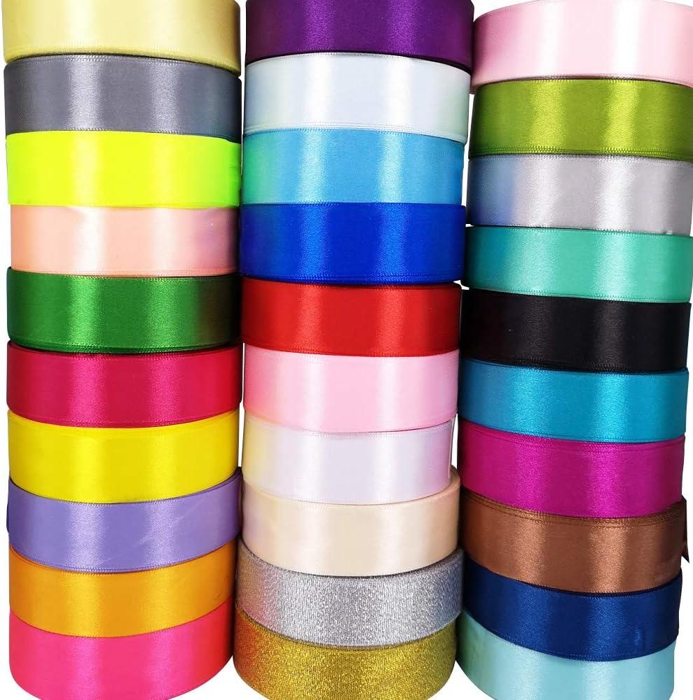Chenkou Craft Solid Satin Ribbon Ribbons Assorted 40 Yards Craft Bow Party Decoration Packing Ribbons (Mix, 1"(25mm))