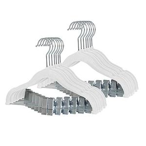 Finnhomy Non-Slip Clothes Hangers for Baby and Kids 20-Pack Velvet Hangers with Movable Clips, Heavy-Duty and Space-Saving for Pants,Skirts, Coat, White