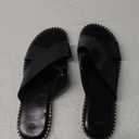 Jeimpoey Womens Studded Flat Sandals Open Toe Slip on Mule Slides Crossed Strap Slipper (6.5, Black)