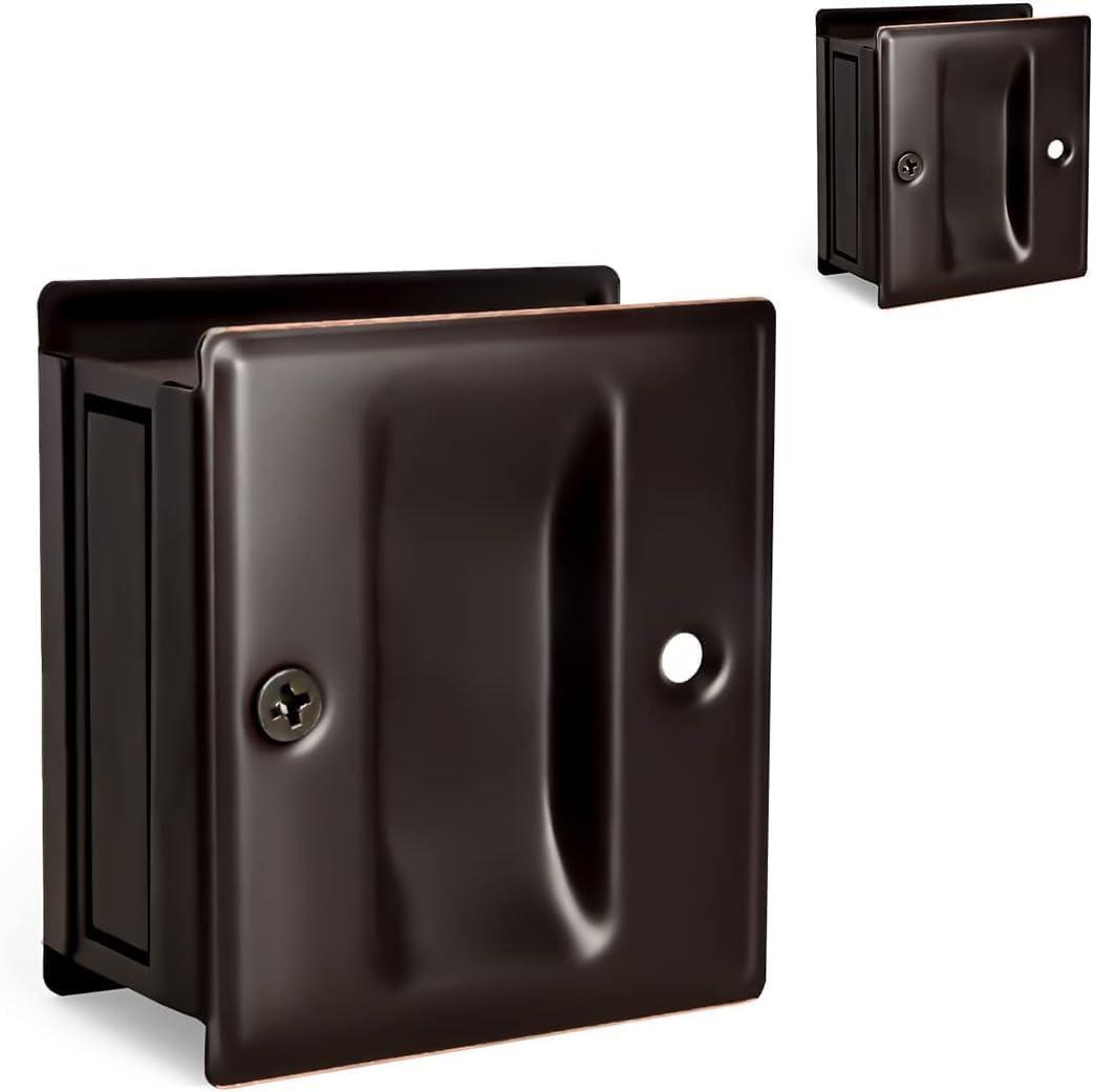 HOMOTEK 2 Pack Privacy Pocket Door Pull Without Switch Plate - Replace Old Passage Sliding Door Pull No Lock Quickly and Easily, 2-3/4x2-1/2, for 1-3/8 Thickness Door, Oil Rubbed Bronze