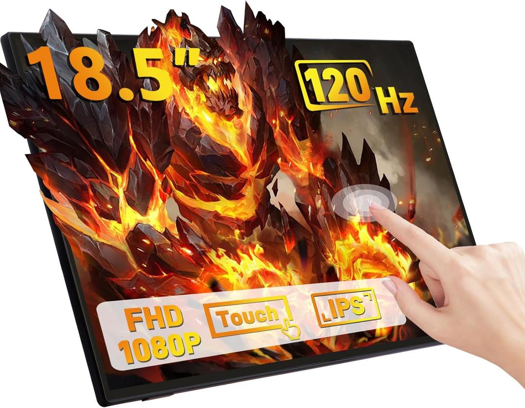GeeekPi 18.5 inch Portable Monitor 1920x1080 IPS Touchscreen 120HZ 1080P Touch Display with HDMI USB-C, Built-in Speakers, Kickstand VESA for Xbox PS4/5 Laptop Mac PC