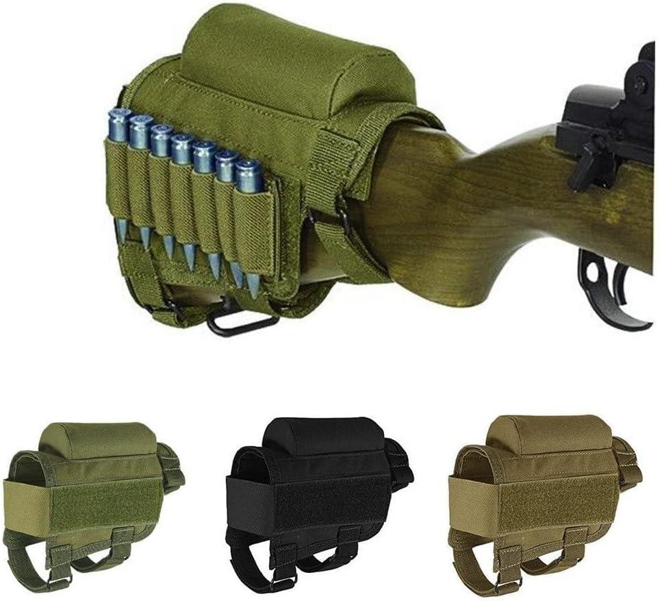 Rifle Buttstock, Hunting Shooting Tactical Cheek Rest Pad Ammo Pouch with 7 Shells Holder (green)