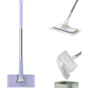 Snap Grip Mini Mop, Reusable Clip on Mop Suitable for Houses, Bathrooms, Corners, and Under Beds, with 360Â°Rotating Head, Including 50 Pieces/1 Pack of Face Towels (Purple)